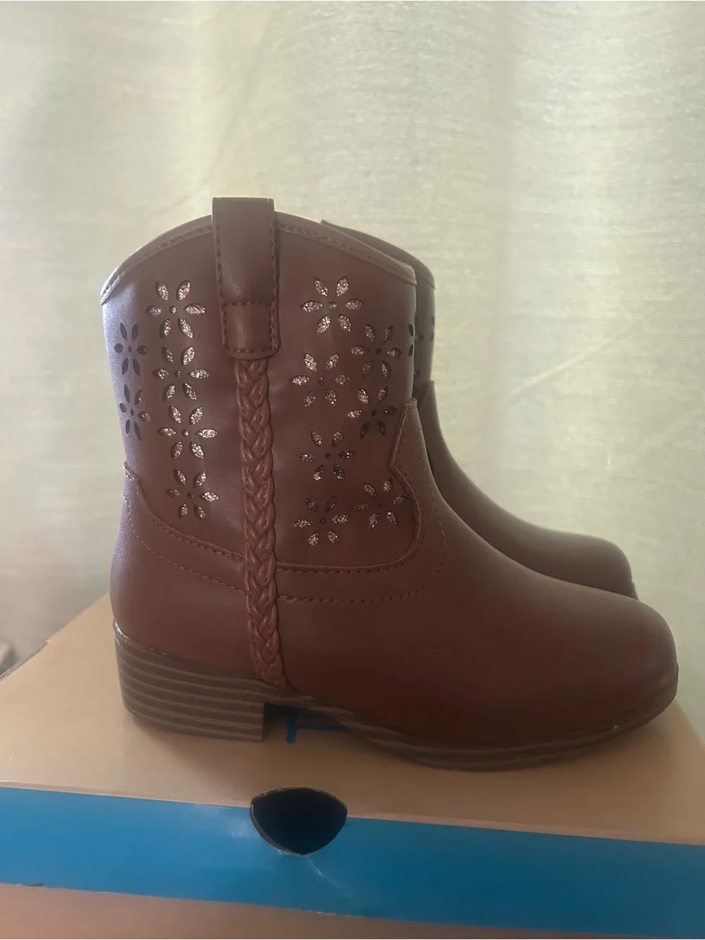 Girls' Brown Braided Western Ankle Boots - Kids Shoes